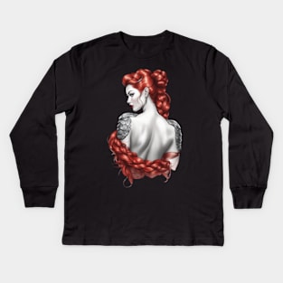 Red Haired Woman Sketch Kids Long Sleeve T-Shirt